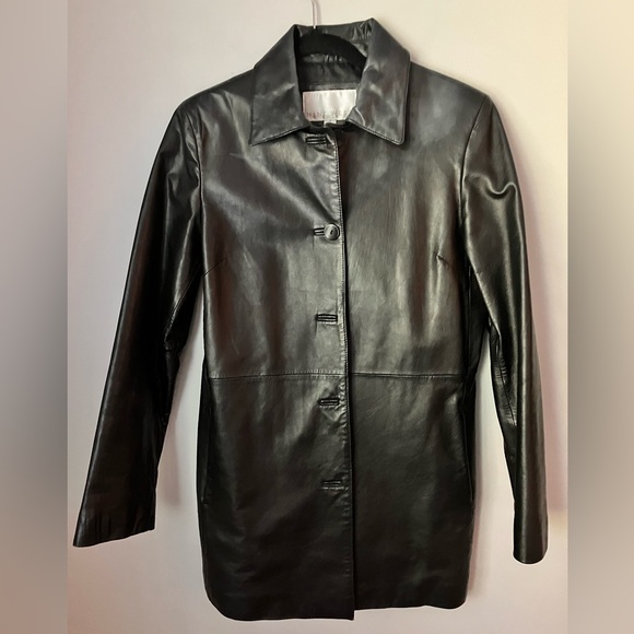 Vintage nine west leather black fitted  blazer - 4 button - size small - Picture 1 of 6